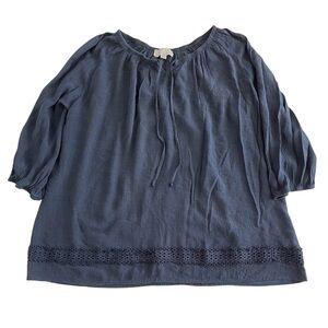Carolyn Taylor 3/4 Sleeve Boho Blouse Navy Blue size 3X